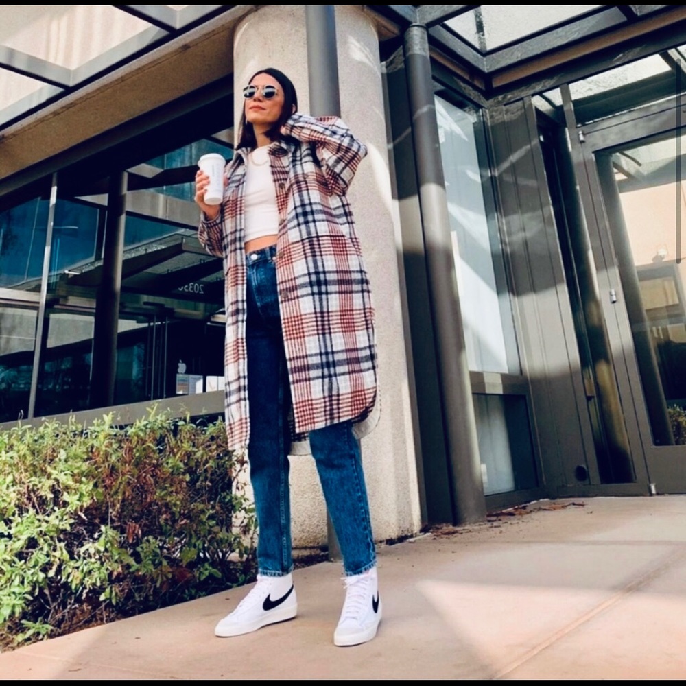 NWT ZARA Blogger Long Plaid Coat